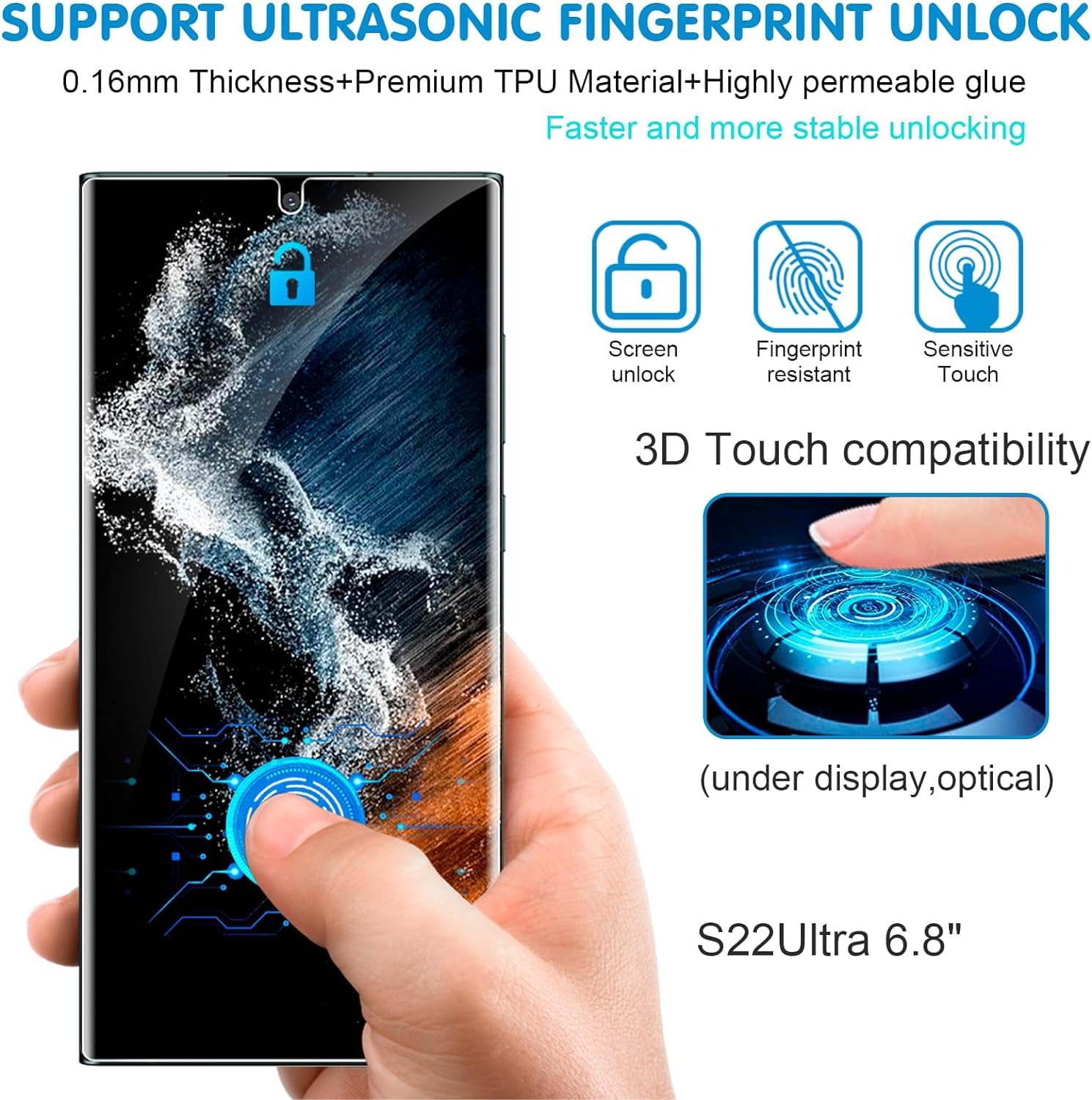 3 Pack] Screen Protector for Samsung Galaxy S22 Ultra 5G, 3D