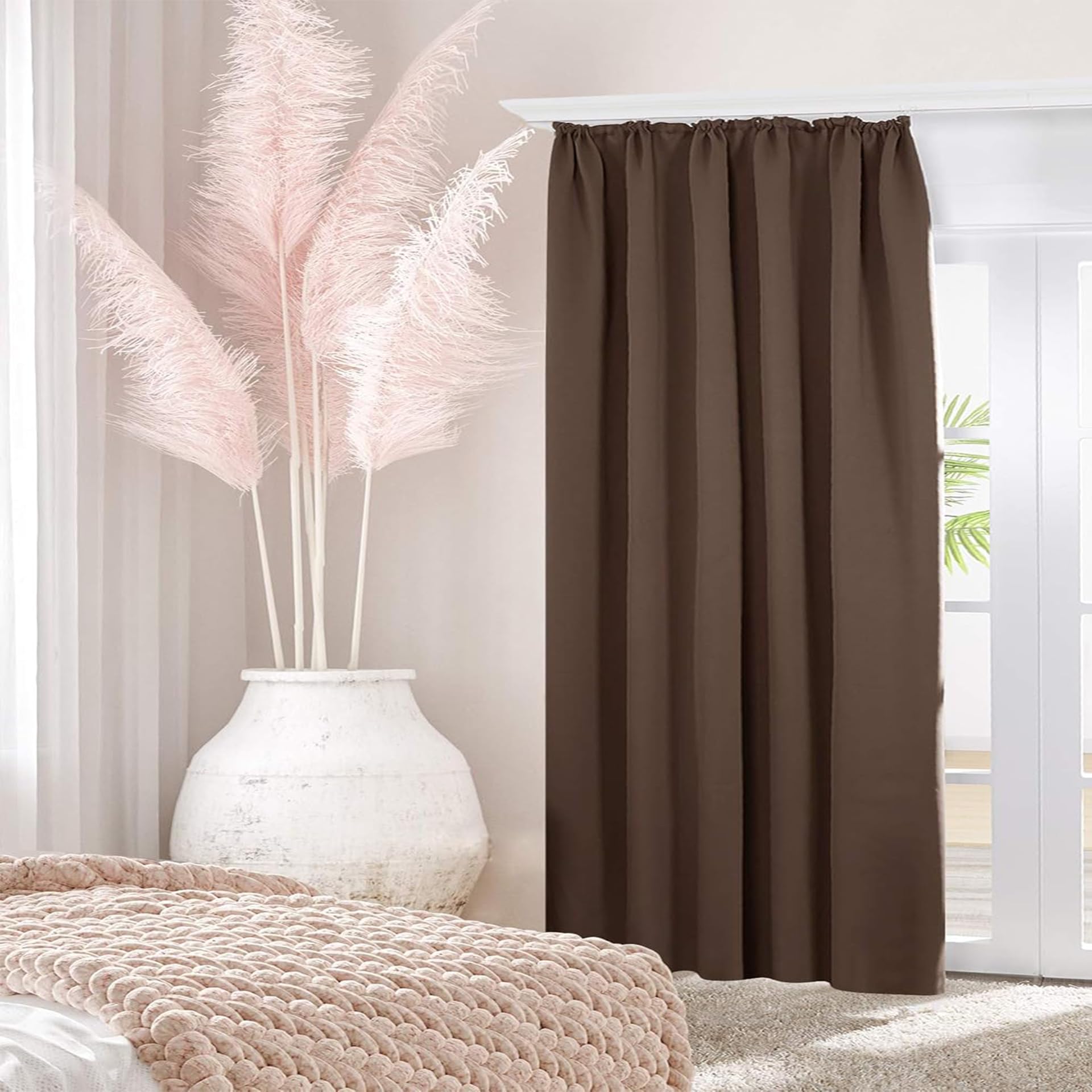 Verdunklungsvorhänge mit Kräuselband 133 x 124 cm Sonnenschutz Und Uv-Schutz Vorhänge Blickdicht Größe Und Farbe Wählbar, 1Er-Set für Schlafzimmer, Kinderzimmer, Braun