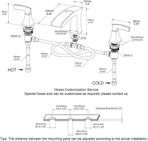 Miniatura 2 de Grifo de bañera romana de bronce frotado con aceite, grifos de baño de latón de 3 agujeros con 2 asas