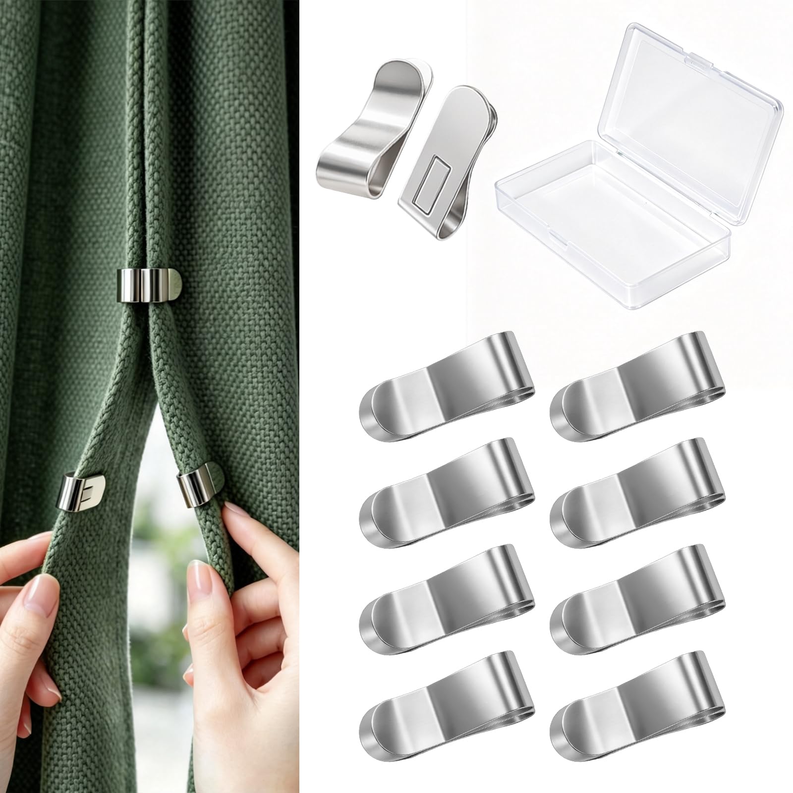 Duseu 8 Pairs Magnetic Curtain Clips, No-Drill Curtain Magnets Closure