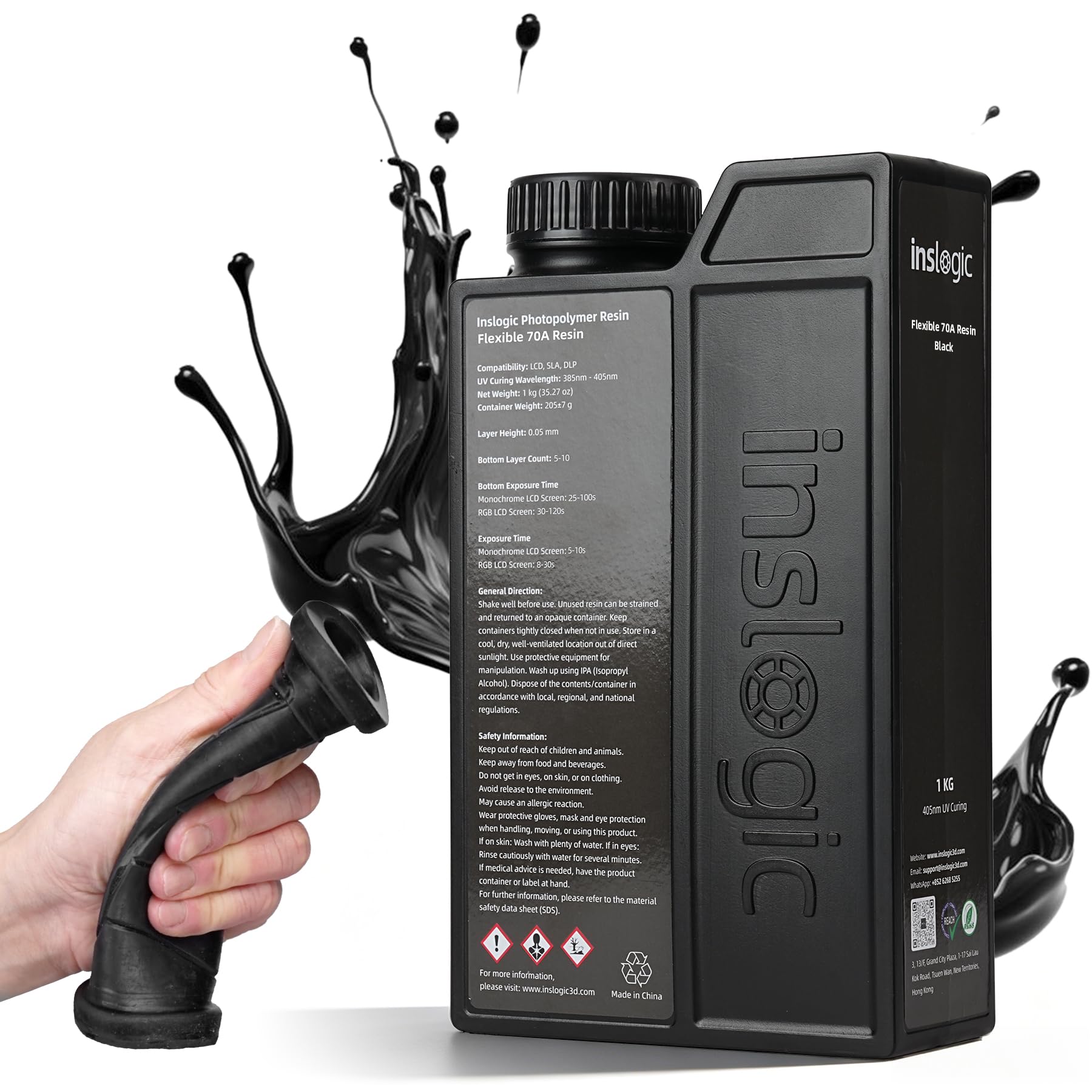 Inslogic 70A Flexible Resin, 1KG 3D Printing Resin for Printing Soft and Flexible Items, Flexible and Flexible, Flexible and Not Brittle, 405nm UV Photopolymer Resin, Color-image-12