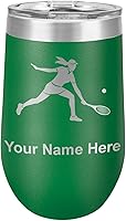 Vista 16 de LaserGram Vaso de vino de acero inoxidable de doble pared, mujer jugadora de tenis, grabado personalizado incluido (negro)