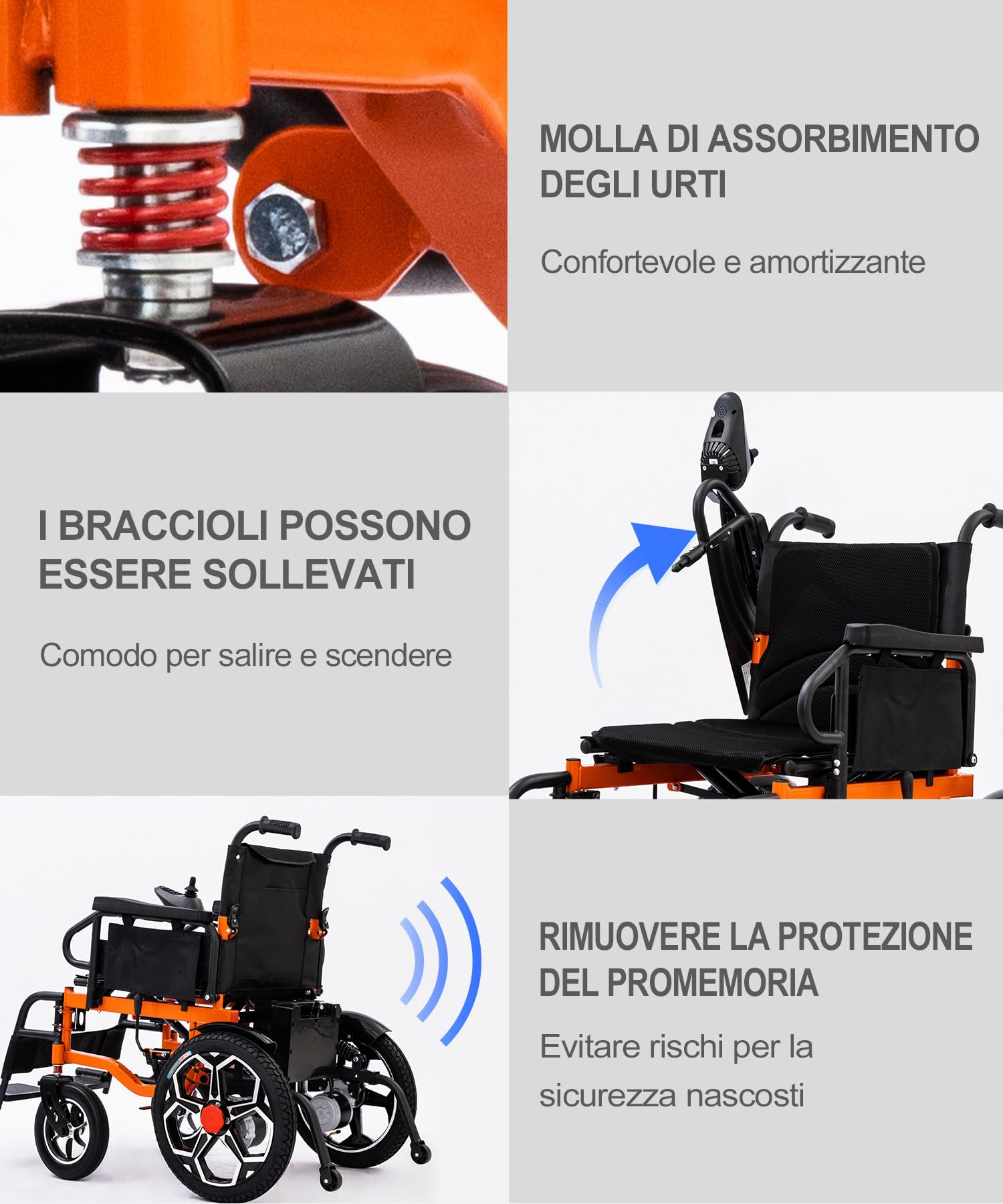 D09 sedia a rotelle elettrica pieghevole, seduta ampia per persone robuste, con 42cm pneumatici fuoristrada, un'autonomia 30Km, batteria 20Ah, portata 150kg, ideale per viaggi e uso quotidiano