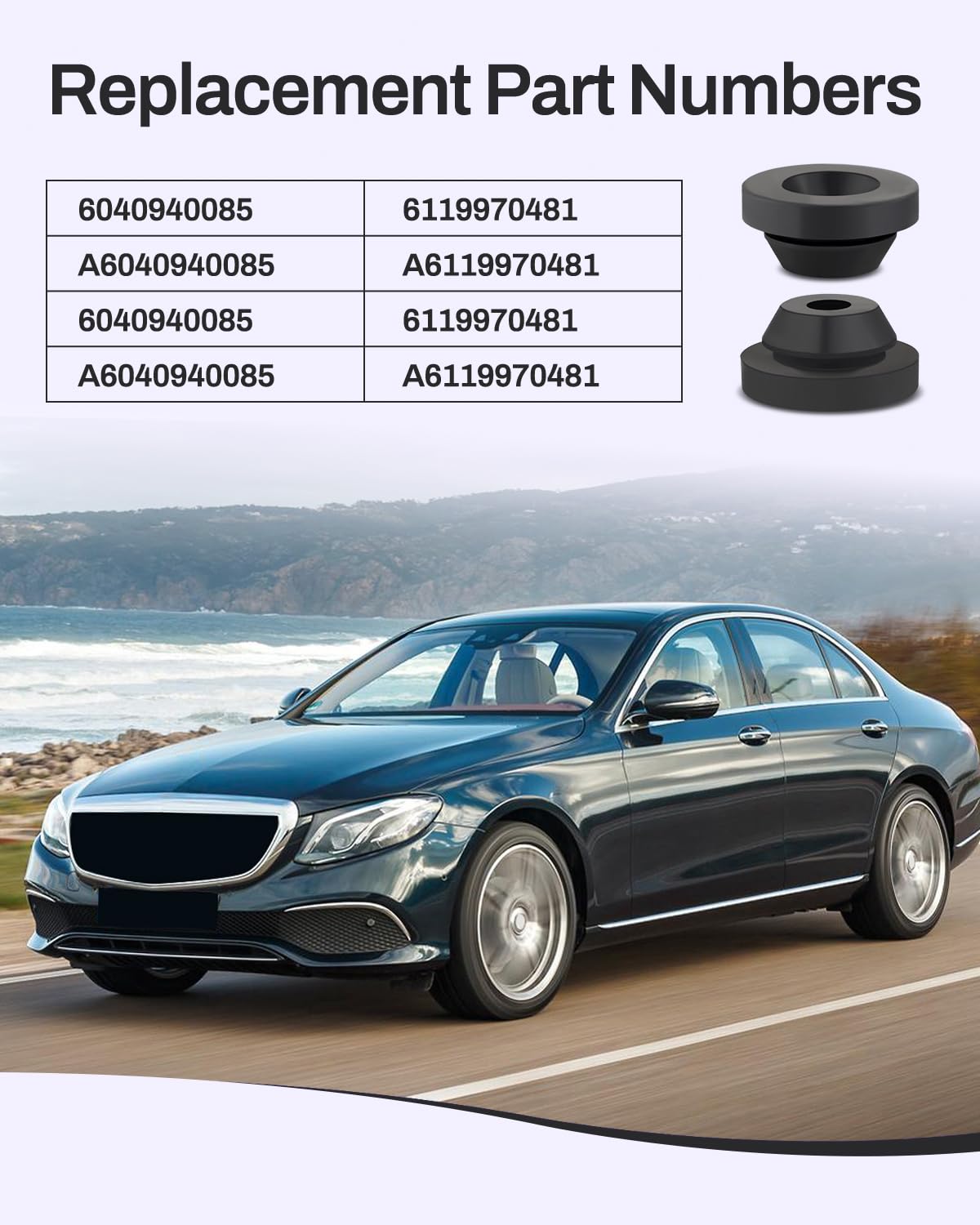 Rubber Bearing Fit for Mercedes-Benz A B C E G S V Class CLA CLK GLA ML SLK Sprinter Valente Viano Vito, Replace 6040940085, 6119970481, 2PCS