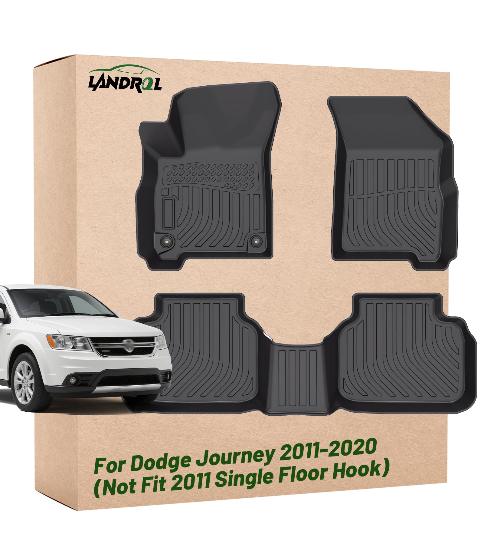 Landrol Car Floor Mats Replacement for Dodge Journey 2011-2020 Not Fit 2011 Single Floor Hook Heavy Duty Liner