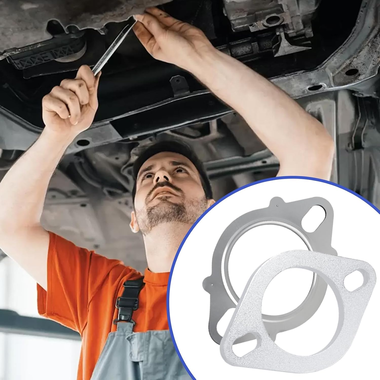 Universal Fit 2 Bolt 2.35 Inch Exhaust Flange Gasket, Exhaust Flange Repair Kit Gasket with Bolts and Nuts Exhaust Flange Gasket for 2.35“OD Pipes (2.35")