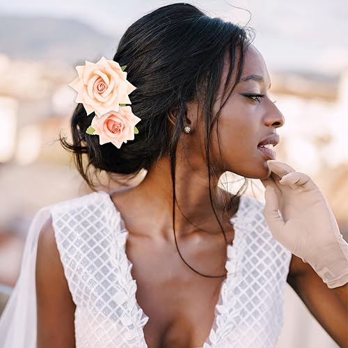 Miniatura 6 de 6 pinzas para el pelo de rosas rojas para mujeres y niñas, broches de flores, broches florales, pinzas de tela con rosas para el cabello, accesorios