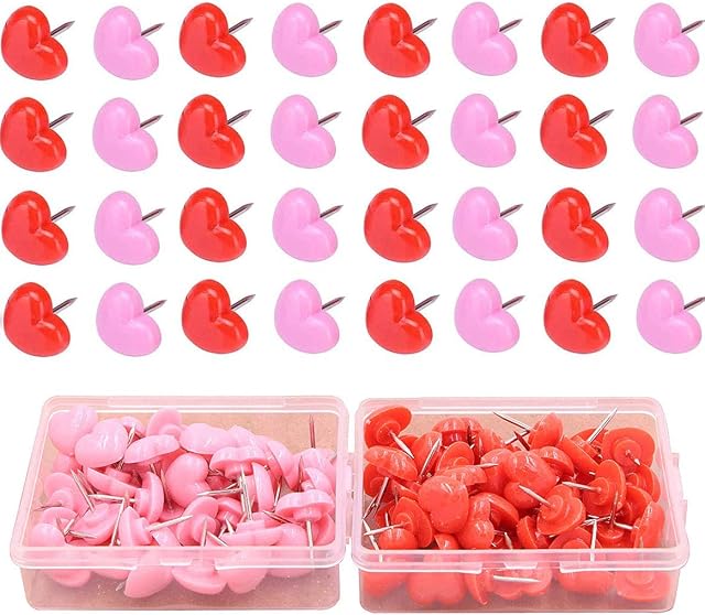 Leikedun 100pcs Heart Push Pins, Cute Push Pins Decorative Pink Pins Drawing Pins for Photos Wall, Maps, Bulletin Board, Cork Boards