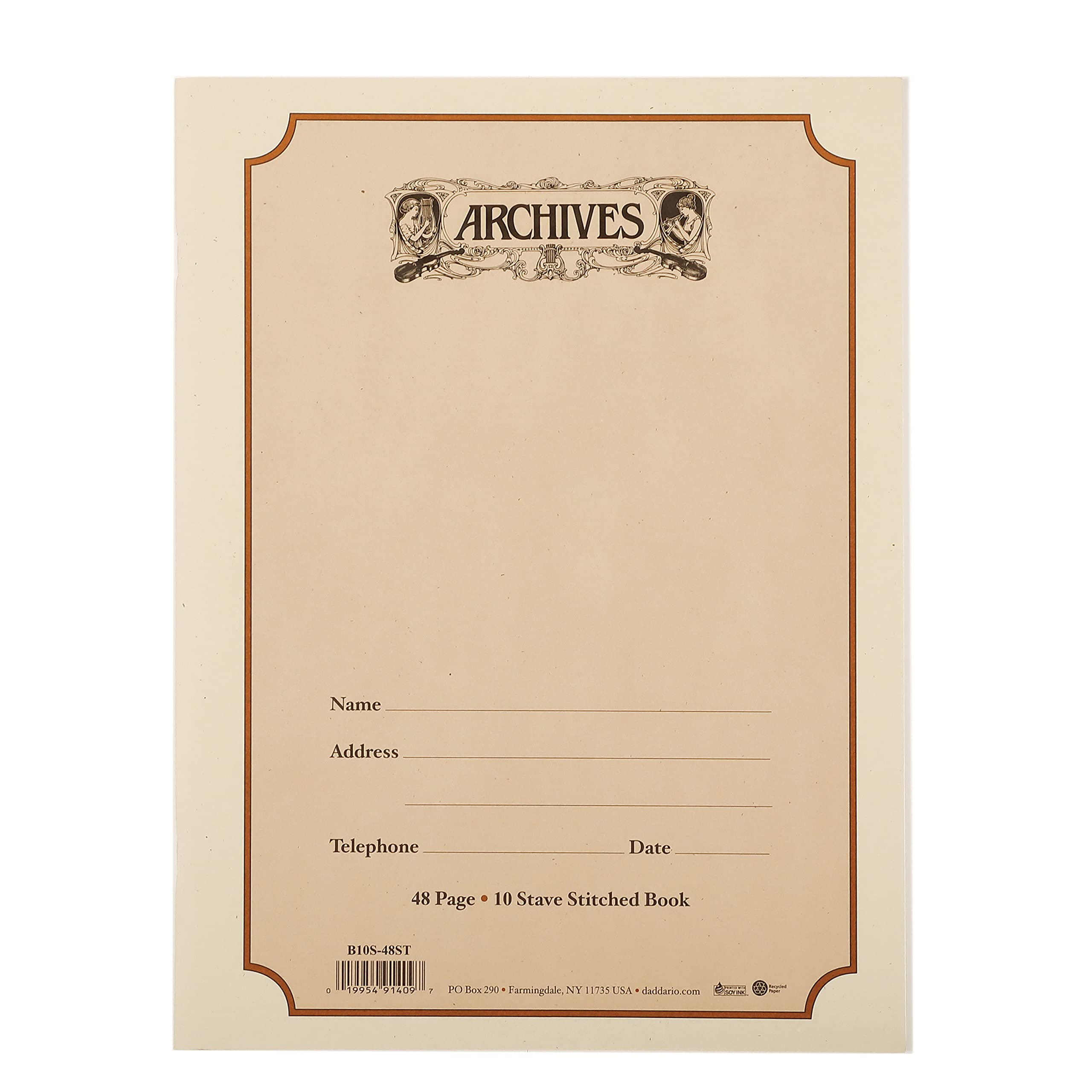 D'Addario Bowed Cahier manuscrit à reliure standard Archives, 10 portées, 48 pages