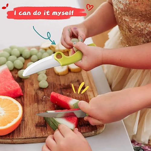 Miniatura 5 de Juego de cuchillos para niños para entrenamiento de corte de cocina real con protector de dedos y anillo educativo, cuchillo de chef real para niños