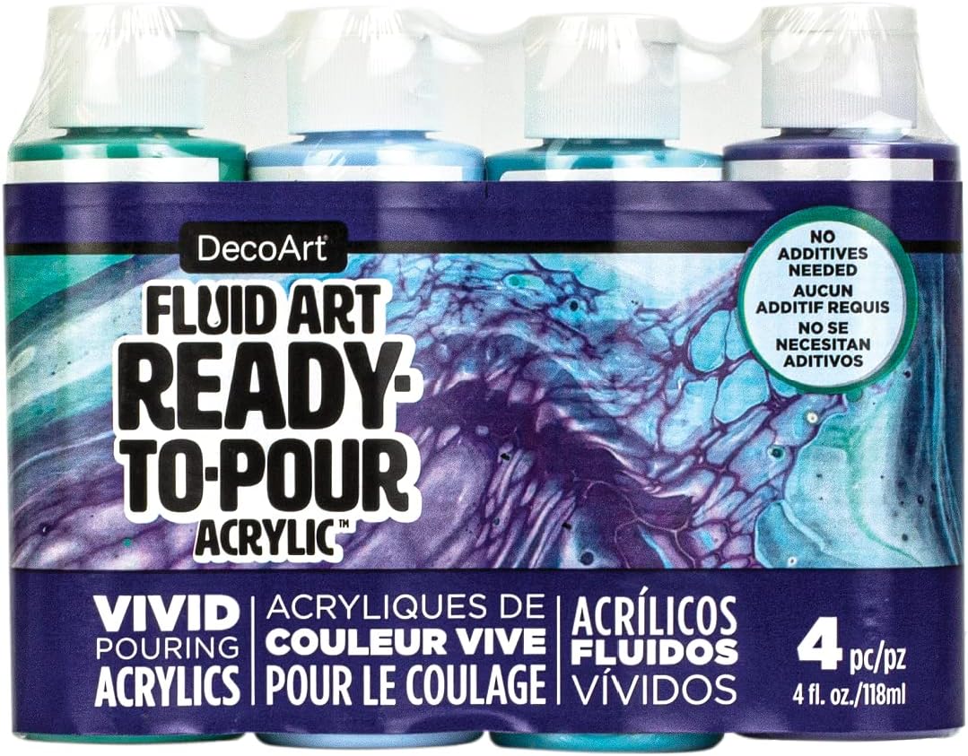 Deco Art FluidArt Paint Pouring Value Pack 4/Pkg-Lagoon