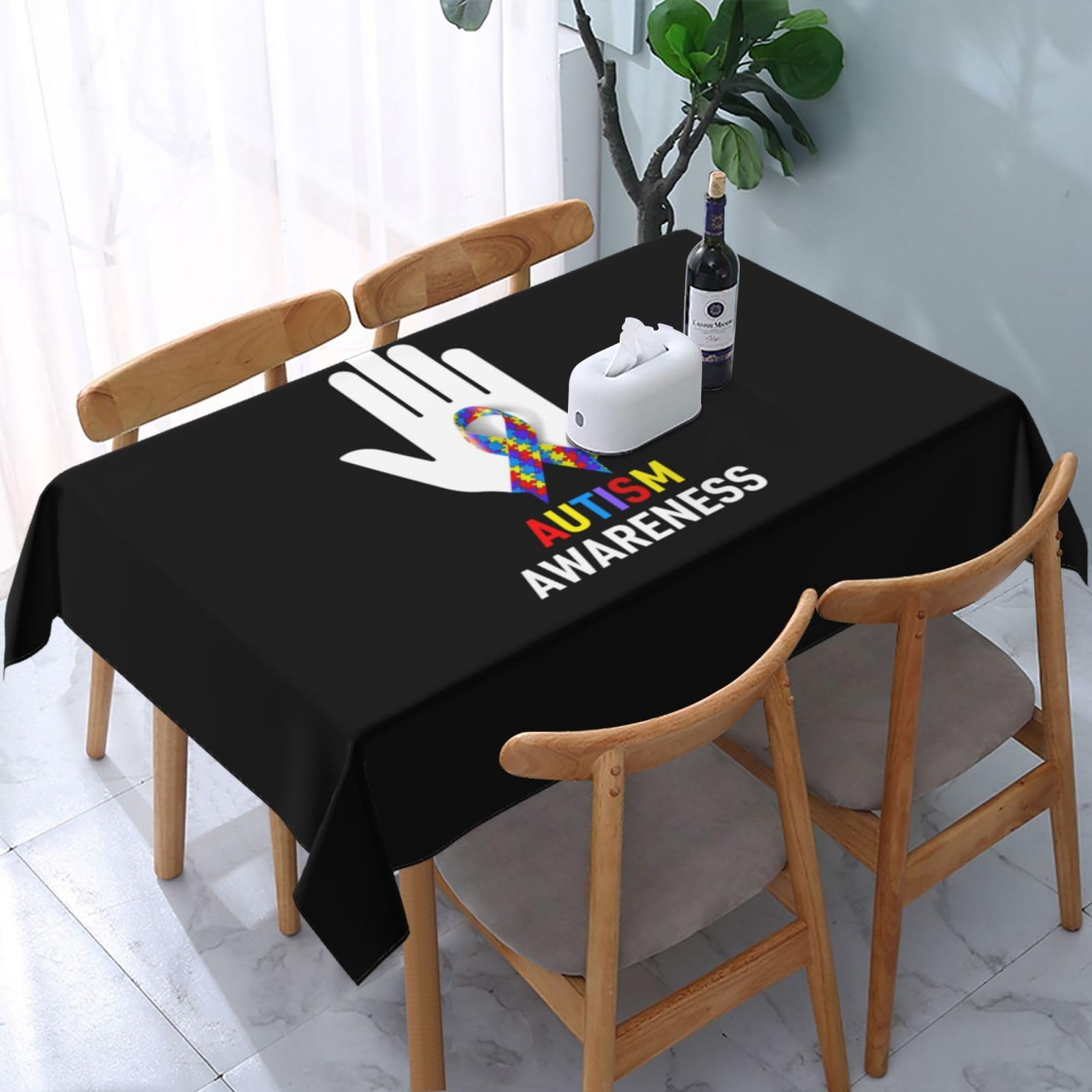 JunHeArt Autism Awareness Month Tablecloth Rectangle Table Cover Washable Table Cloths Decor For Kitchen 54" X 72"