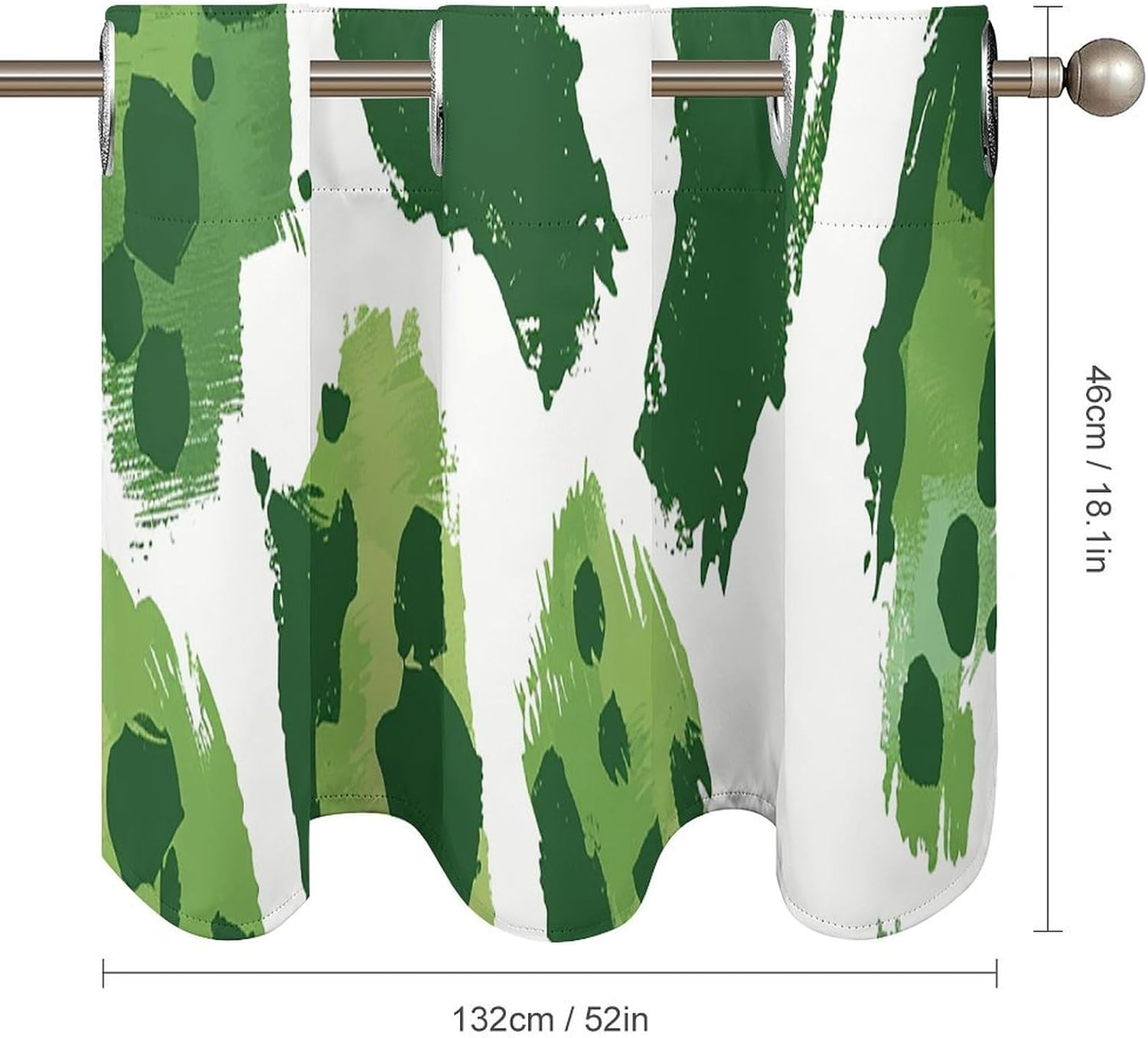 Green Leopard Spots Valance for Windows, 2 Pack Kitchen Curtains Modern Home Decor, Soft Blackout Window Curtains for Living Room & Bedroom, 18 X 52 Inch