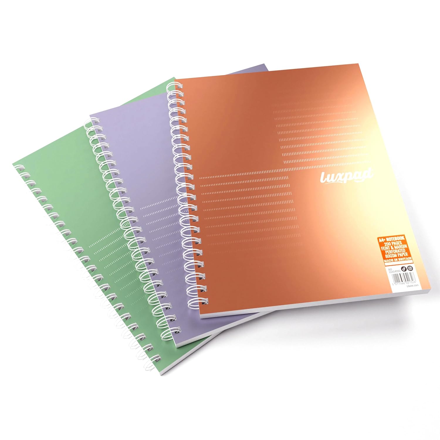 Silvine Luxpad Metallic A5+ FSC Wirebound Notebook - Lined (200 Pages) Pack of 3      Office Product