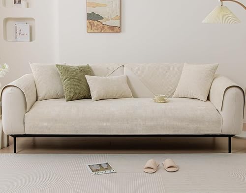 Miniatura 2 de vctops Funda de sofá de felpilla a cuadros de granja para sofá, funda de felpa súper suave para sofá seccional, funda antideslizante para sofá