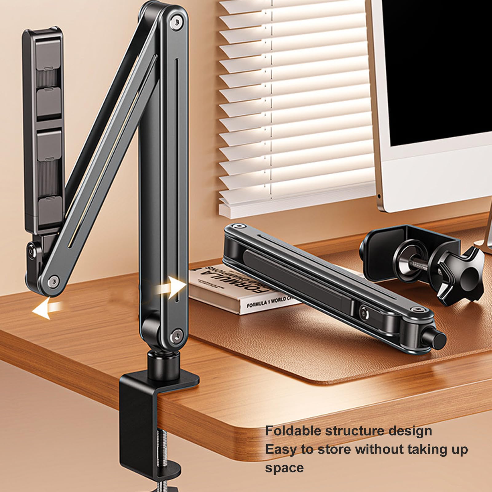Fockety Supporto da Tavolo per Tablet, Lega di Alluminio Rotazione di 360 Gradi Supporto da Braccio Pieghevole per Tablet Altezza Regolabile Supporto per Tablet con Braccio Flessibile