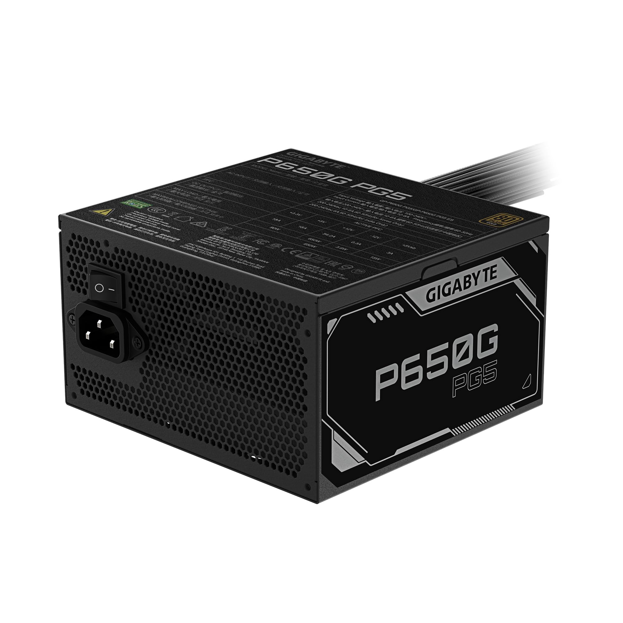 GIGABYTE P650G PCIE 5.1 Fuente de alimentación – PCIe 5.1, 80 Plus Silver, Ventilador de 120mm, Compatible con ATX 3.1, Enchufe EU