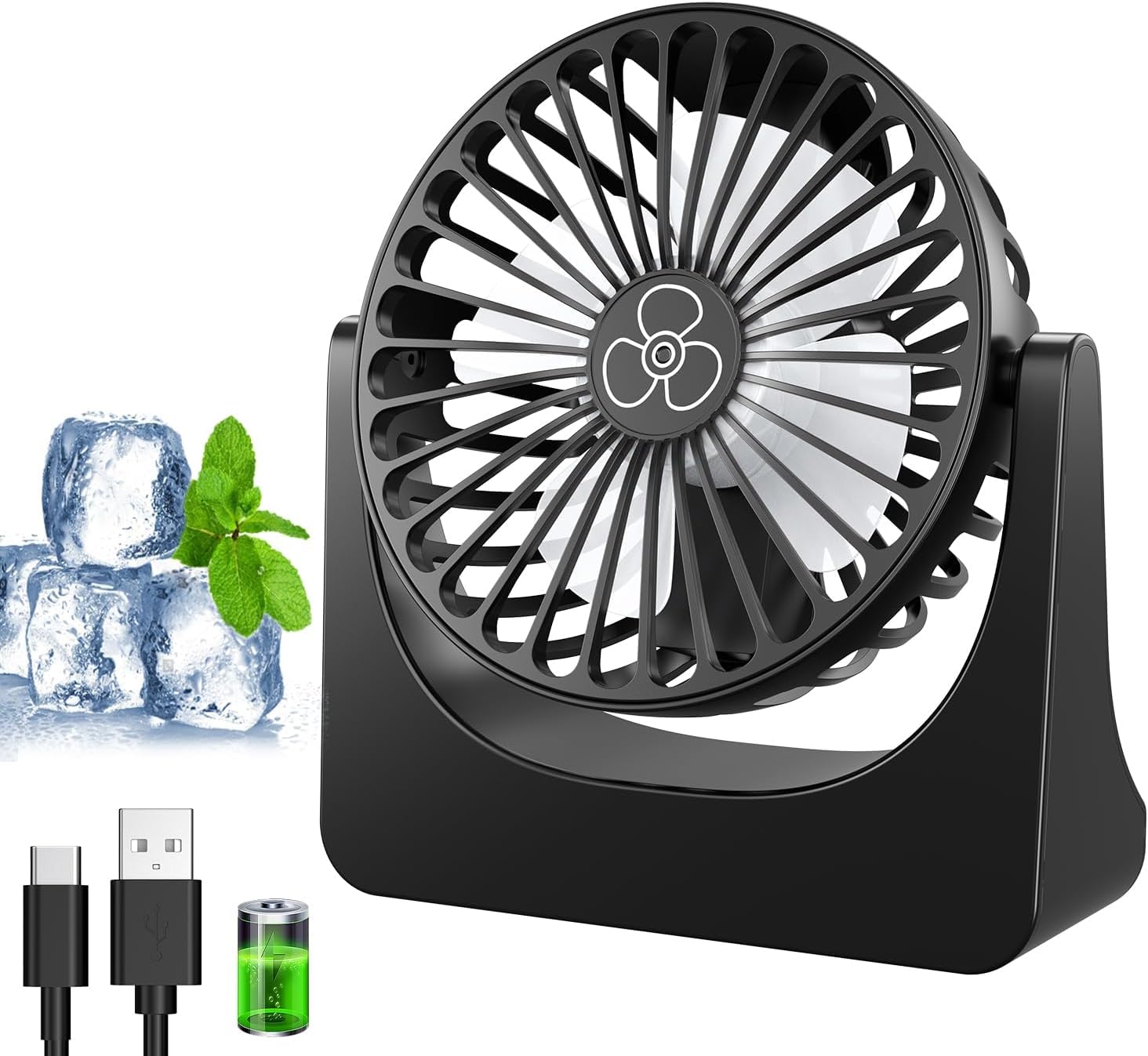 PALATALA Tischventilator, Mini Ventilator, USB Ventilator mit 3 Geschwindigkeiten und 360° Drehung, Wiederaufladbar, Tragbarer Kleiner Ventilator für Schlafzimmer Zuhause Büro Ventilator Leise