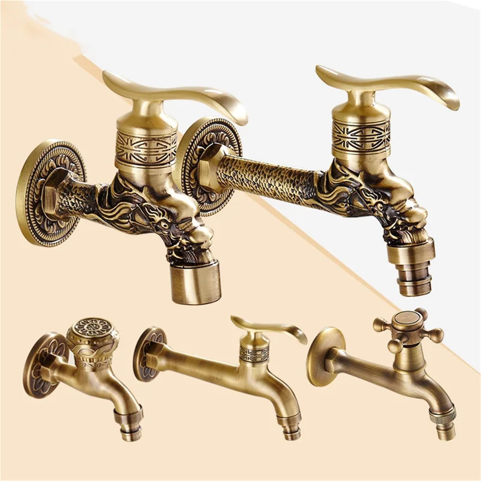 Wasserhähne im Freien Messing geschnitzter Hahn Wasserhahn Garten Bibcock Waschmaschine Outdoor Single Cold(Style00)