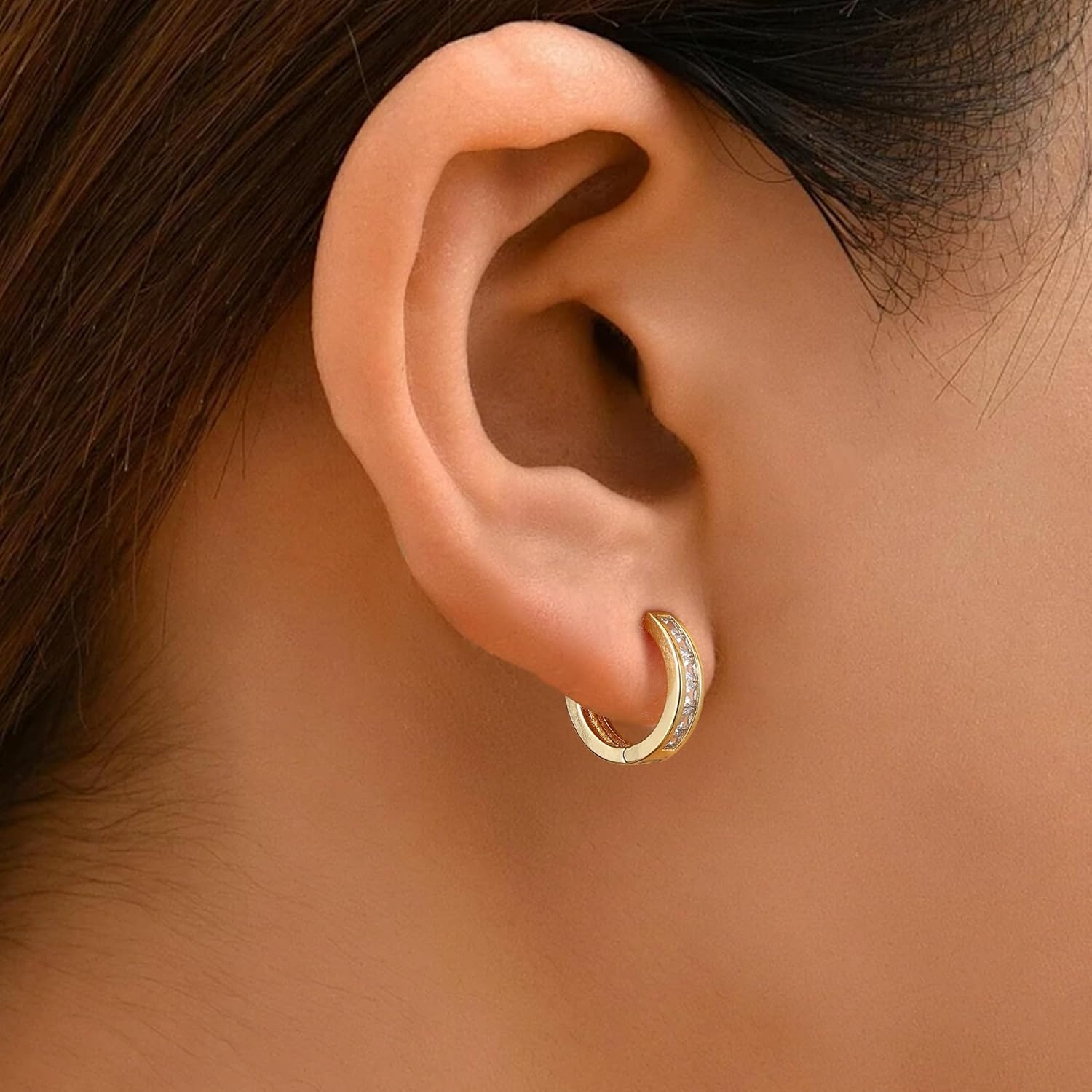 Gacimy Gold Huggie Earrings for Women 14K Gold Plated, 1/2 Inch Small Hoop Earrings for Women with Cubic Zirconia - Image 2