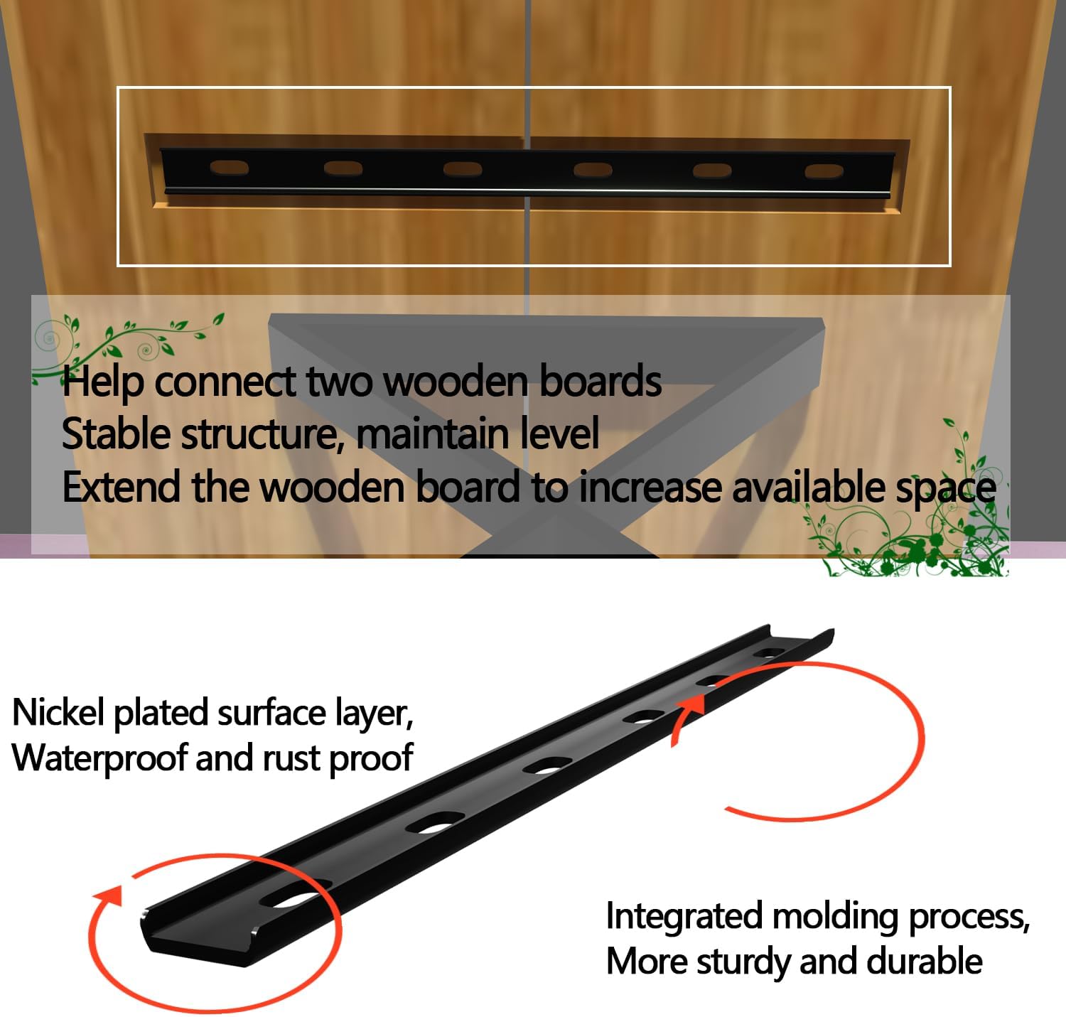 C Channel Steel Support Metal Support Bracing Hidden C Bracket for Table Top Live Edge Slab Woodworking, Black Coat Finish, 6 Holes (2 Pack, 36 Inch)