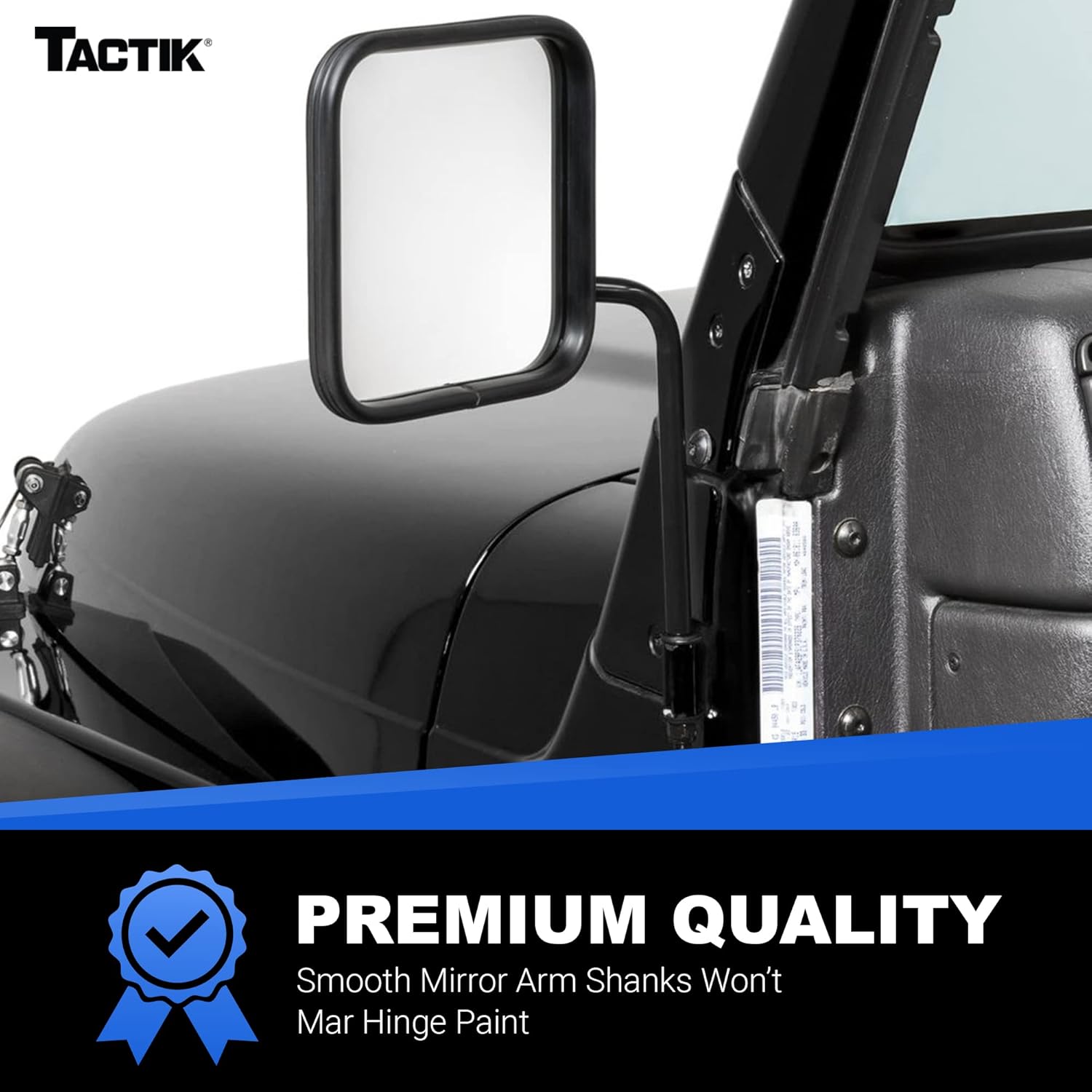 TACTIK Adventure Side Mirrors, Square Head - Fits Jeep Wrangler CJ YJ TJ JK JL & Gladiator JT 1976-2023 - Jeep Mirrors Doors Off