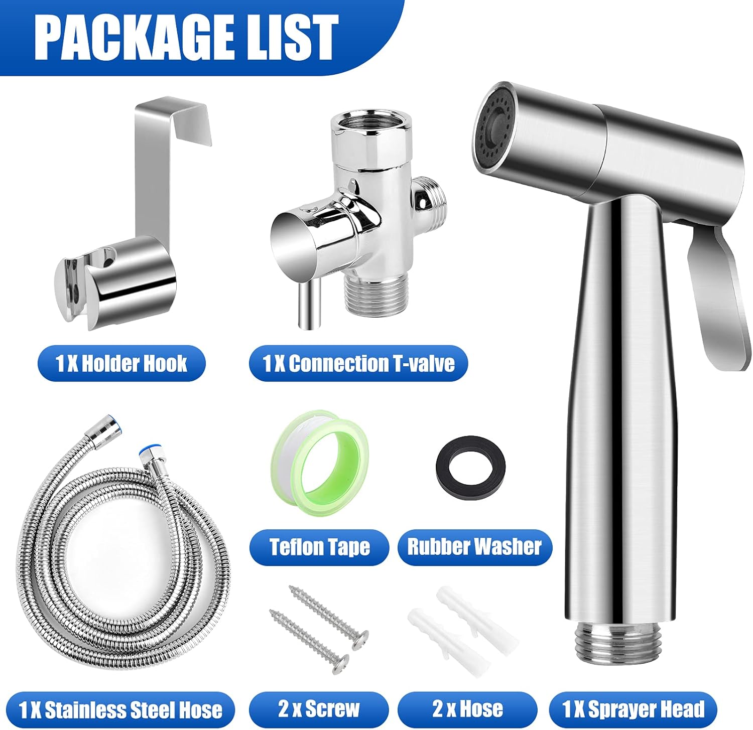 ORANGEHOME Bidet Toilet Sprayer Kit, Handheld Stainless Steel Baby Diaper Cloth Washer and Full Pressure Leakproof Pet Shower Sprayer