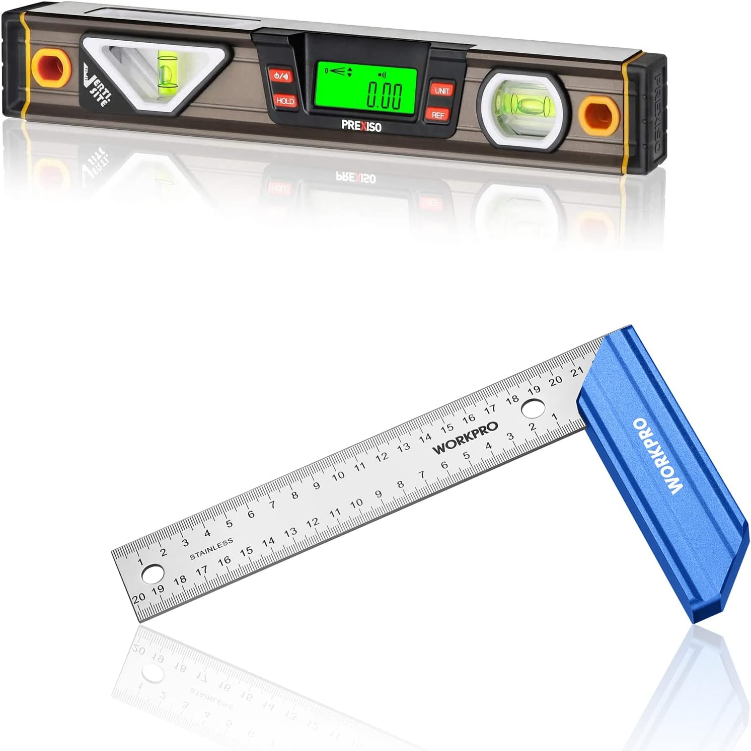 PREXISO Digital Level and WORKPRO 8 Inch Try Square with Aluminum Handle