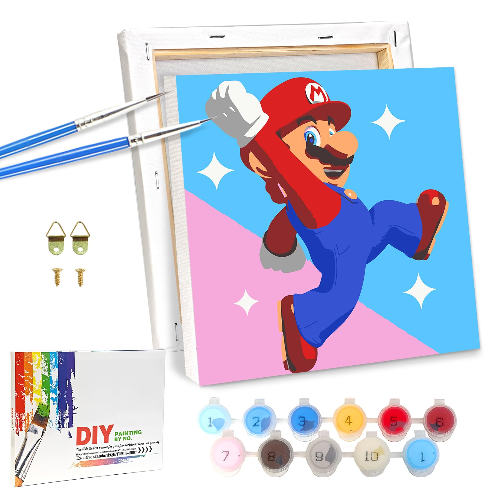 LAISU Painting by Numbers with Frame for Adults Children, 20 x 20 cm, Cartoon Paint by Numbers with Anti-Wrinkle Canvas Brushes, Acrylic Pigment, DIY Hand Painted Oil Painting for Beginners, Gifts