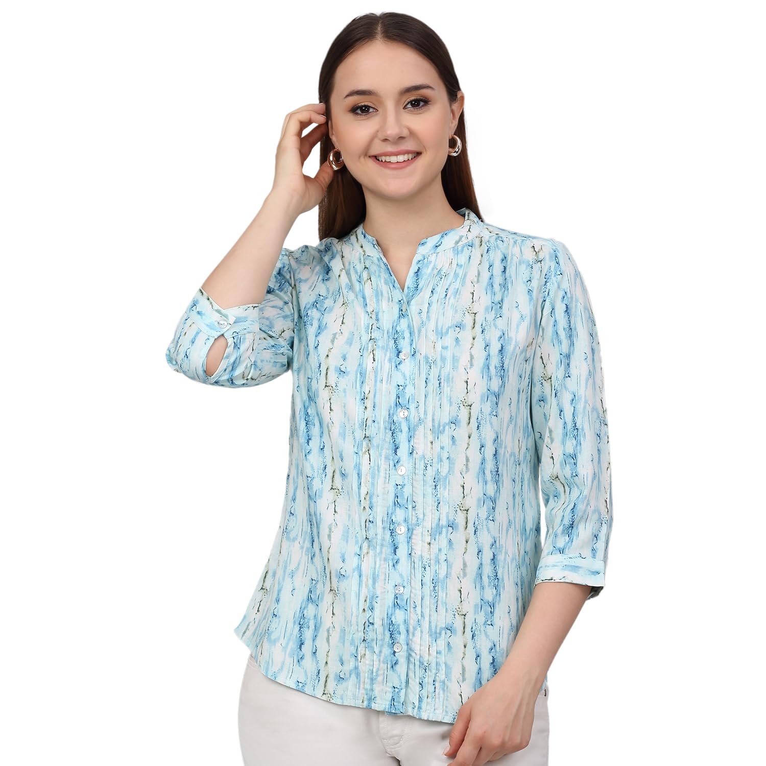 Women Printed Mandarin Collar 3/4th Sleeves Casual Tunic I Casual Tunic for Women (P_LTNC00094)