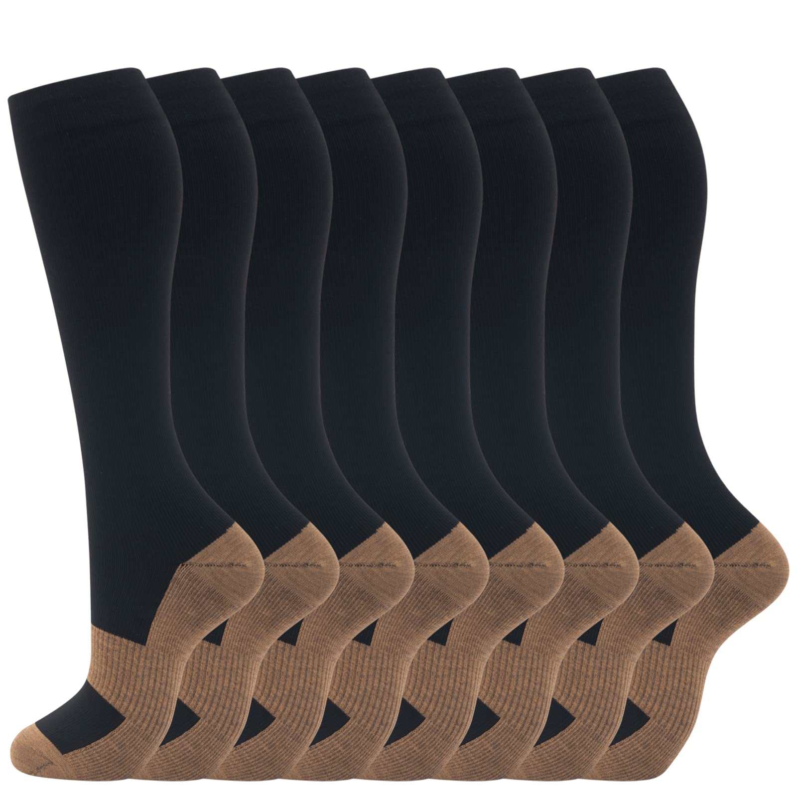 fenglaoda 8 Pairs Compression Socks for Men & Women 20-30 mmHg Knee High Nurse Pregnant Running Medical and Travel Athletic