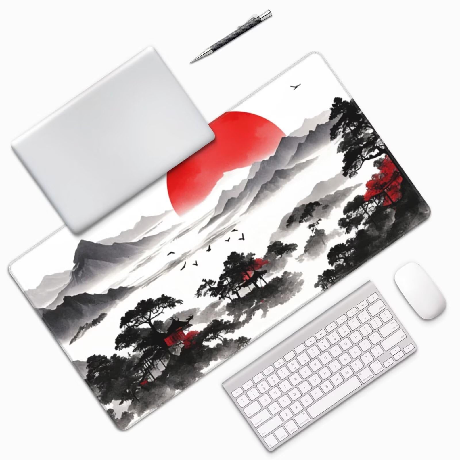 Gaming Mauspad XXL 900x600x3mm Mousepad Verlängertes Groß Mauspad Schreibtischauflage,Genähte Kanten rutschfeste Gummibasis,Verbessert Präzision Geschwindigkeit Home Office Chinesische Malerei L-3134