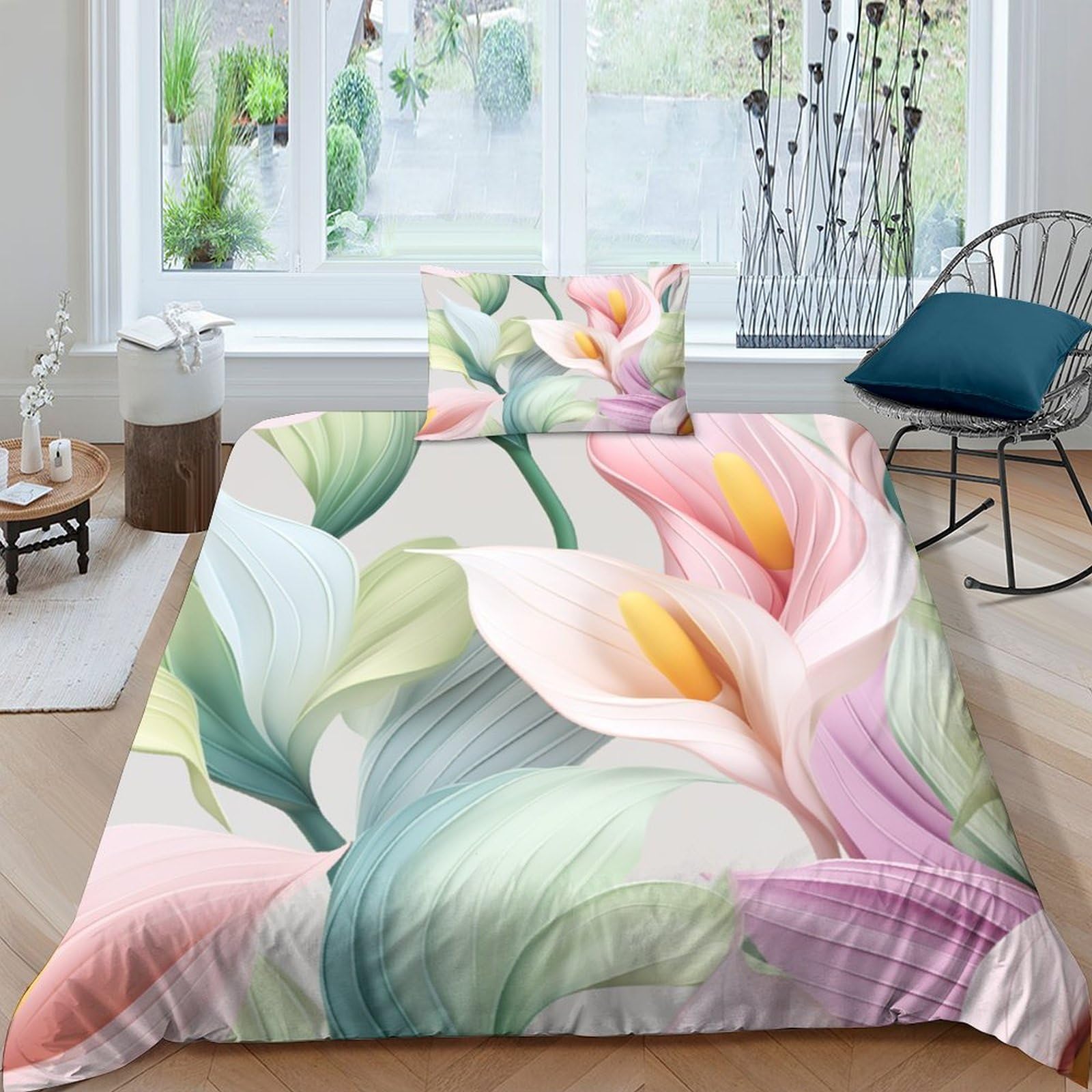 Parure de lit 3 pièces housse de couette 135x200 microfibre Calla Lily