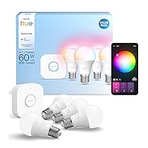Philips Hue Essential Starter Kit, Con Bridge e 4 lampadine smart E27, Lampadine intelligenti con luce bianca e colorata, Luci smart compatibili con Alexa, Google Assistant e Apple Home