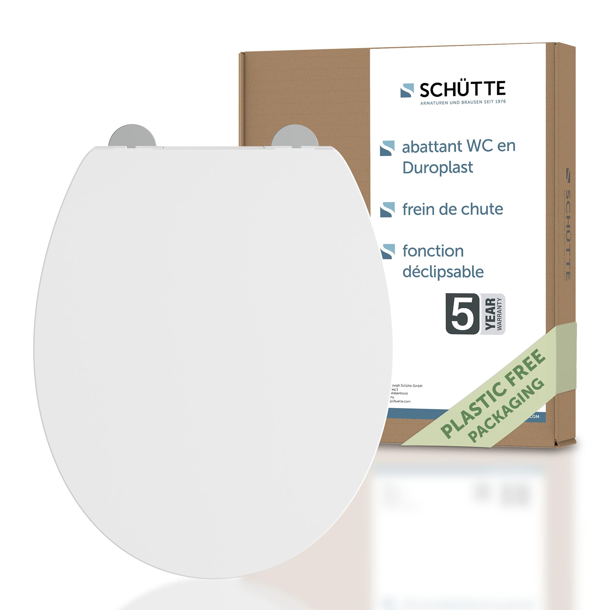 Schütte Abattant WC Universel Fin - Duroplast, Abaissement Automatique | Lunette de toilette Duroplast incassable, amovible, fixation adhésive, charge 250 kg, compatible céramiques standard