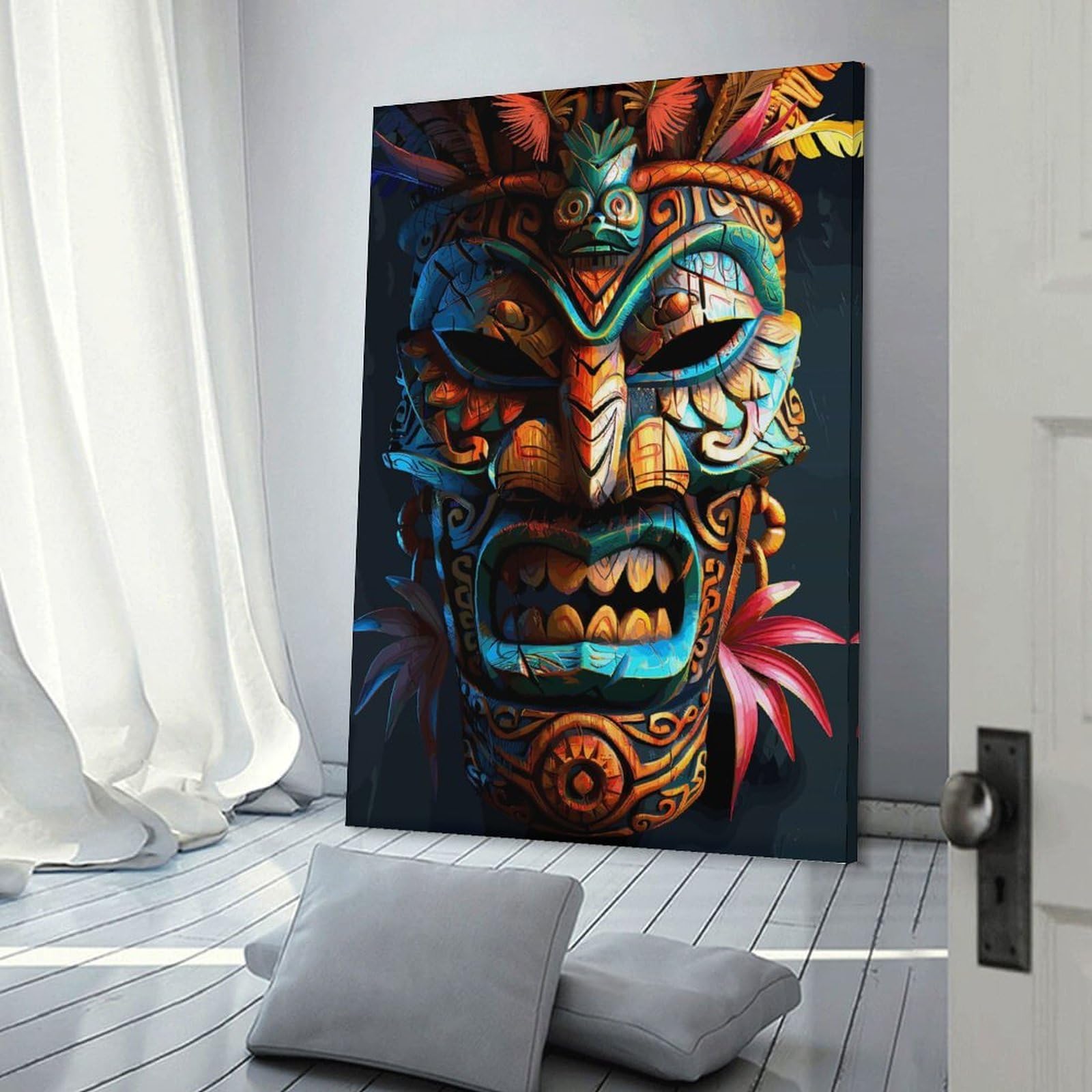 Junmoney Room Decor Wall Art Indigenous Tiki Tribe Mask, 20x30inch(50x75cm), for Flats, Guest Rooms Or Compact Rooms, Wall Decor with Flexible Room Appeal