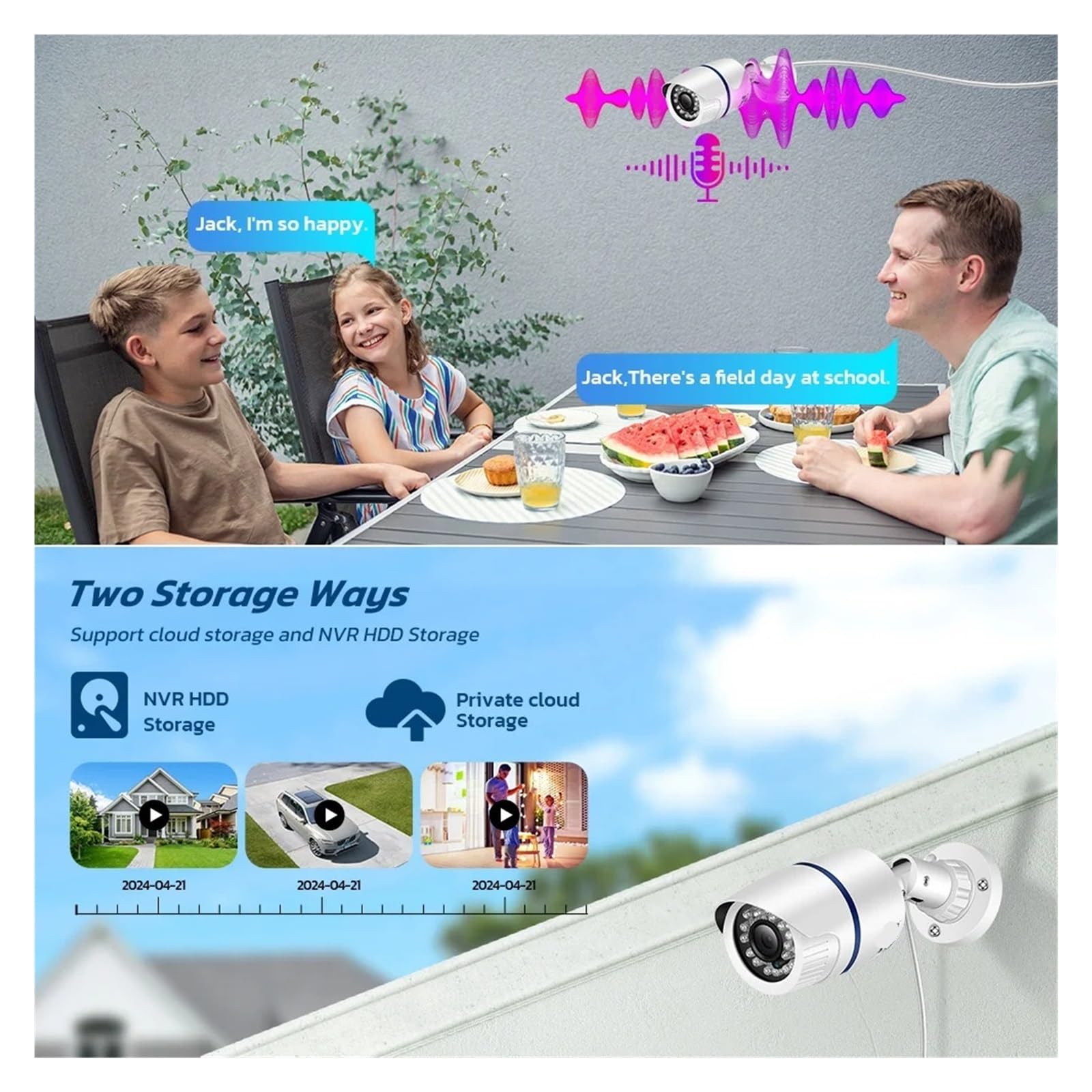 Cámara IP 1080P con Wifi, P2P, audio, detección de movimiento, cámara de seguridad con tarjeta SD, visión remota, bala, for exteriores - Cámara de vigilancia H.264(2.8mm,Eu plug,1080P NO Adapter)