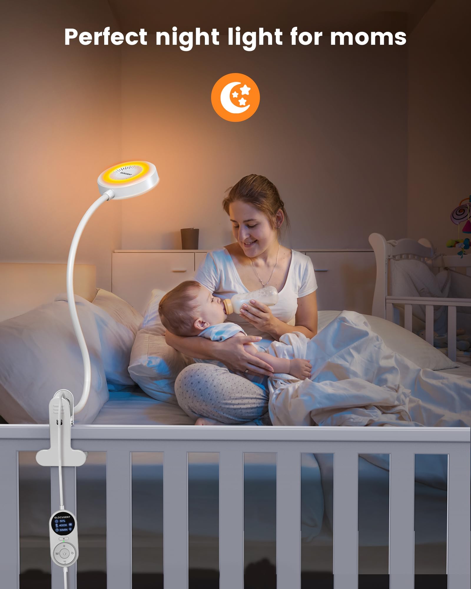 Glocusent Clip On Light, 72 LED Desk Lamp with 3 Colors & 5 Brightness, Flexible Clip on Lamp with Amber Night Light - Image 4