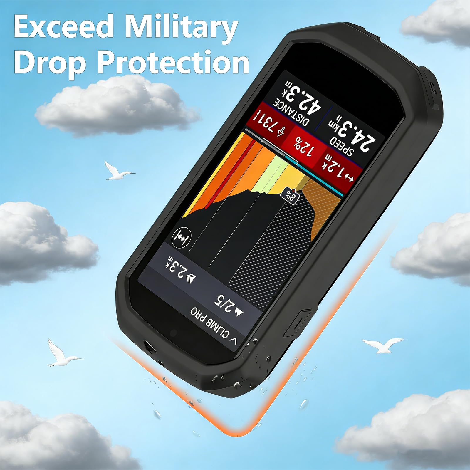 Custodia per Garmin Edge 1050 + 2 Fogli di Protezione, Custodia in Silicone Morbido Antishock per GPS Bici Ciclismo Touring, Protezione Completa Della Cassa per Garmin Edge 1050, Nero