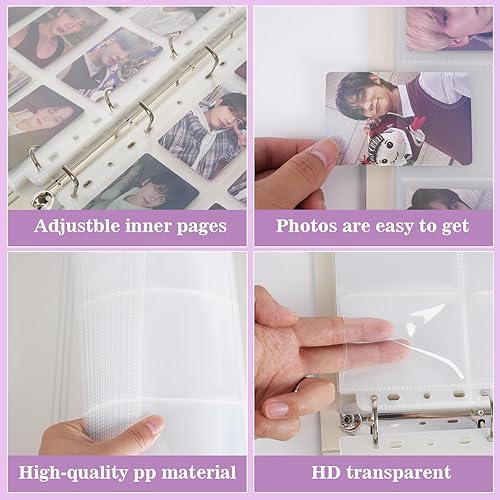 Miniatura 10 de Carpeta minimalista A4 para tarjetas fotográficas con 25 páginas, 9 bolsillos interiores de un solo lado y 2 divisores sin ácidos con 225 bolsillos