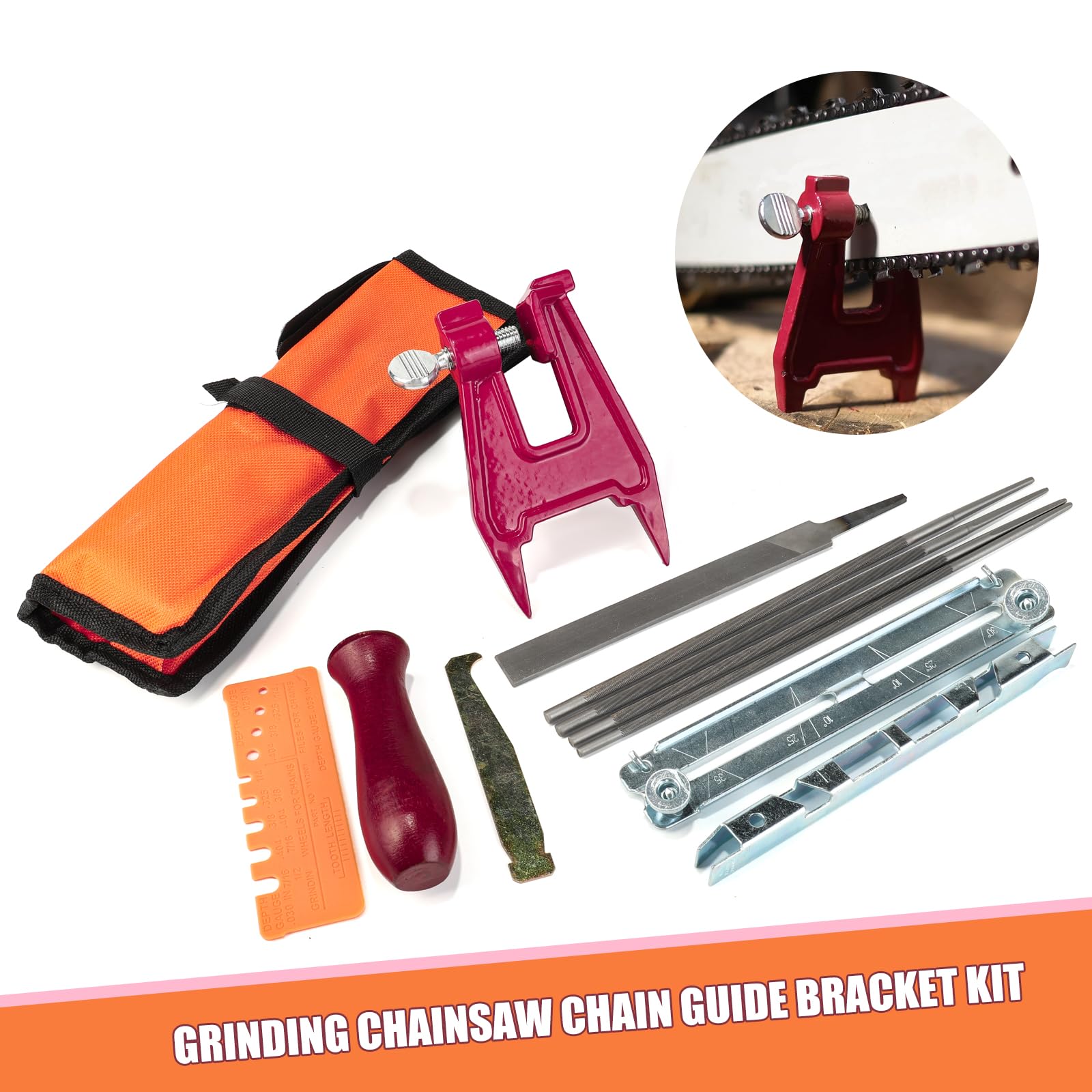 BENEGO Chainsaw Sharpening File Kit?Chainsaw Chain Sharpener with 4 Sizes Round File (5/32