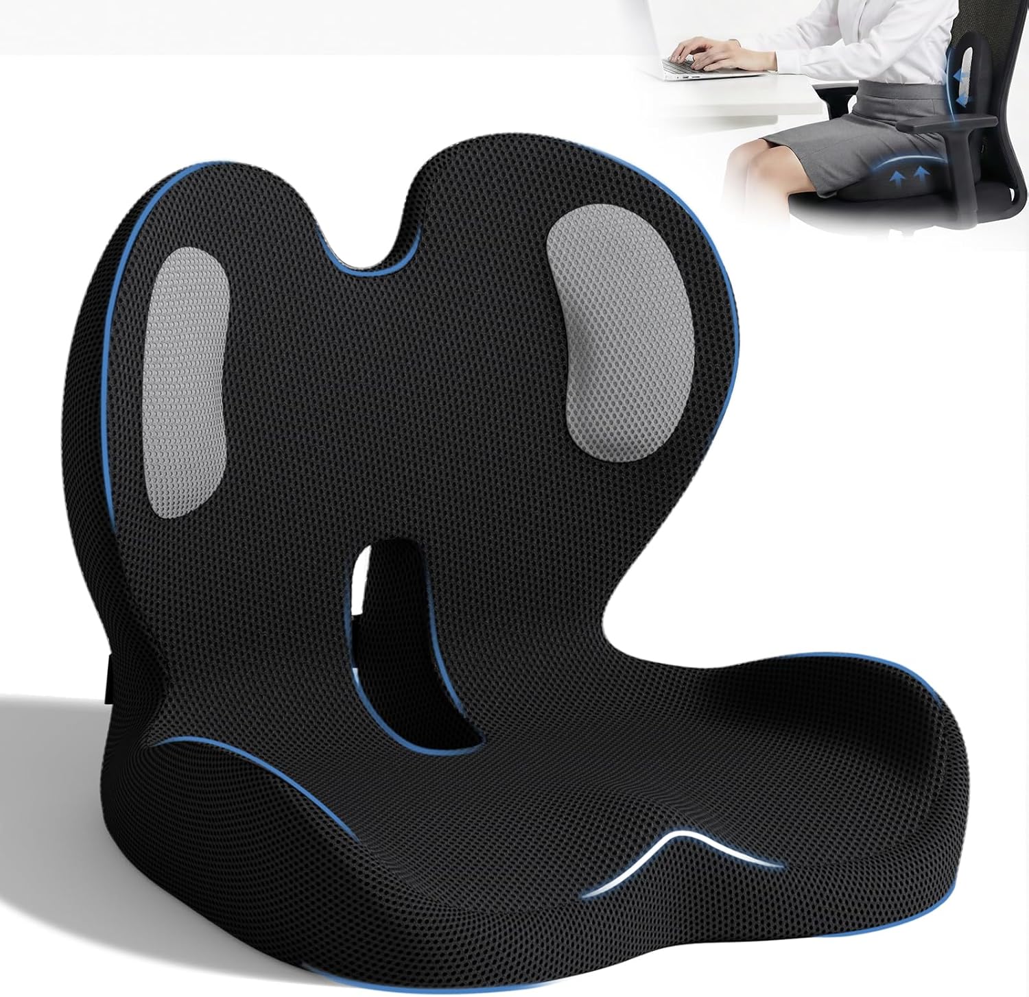 Seat Cushion,Memory Foam Chair Cushion for Office and Car,Ergonomic Coccyx Seat Cushion for Tailbone,Sciatic Nerve,Back Pressure Relief,Lumbar Support Pilow for Office,Car,Truck,Desk Chair