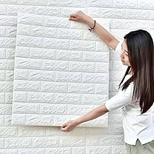 STL Brick Wallpaper - Self Adhesive PE Foam Brick Design 3D Wall Stickers/DIY Wallpaper for Home Hotel Living Room Bedroom & Cafe (70 x 77 cm, Appx. 5.8Sq Feet) White - Pack of 1