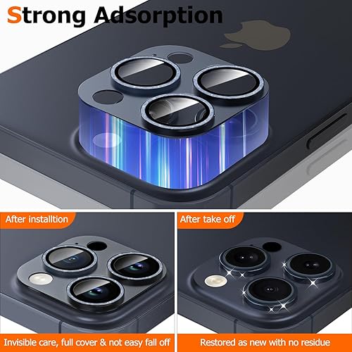 Miniatura 3 de Solnern - Protector de lente de cámara, con diamantes brillantes protección contra caídas cubierta de cristal templado 9H, anillo de metal,