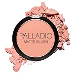 Palladio Matte Blush, Brushes onto Cheeks Smoothly, Soft Matte Look and Even Finish, Flawless Velvety Coverage, Effortless Blending Makeup, Flatters the Face, Convenient Compact, Peach Ice