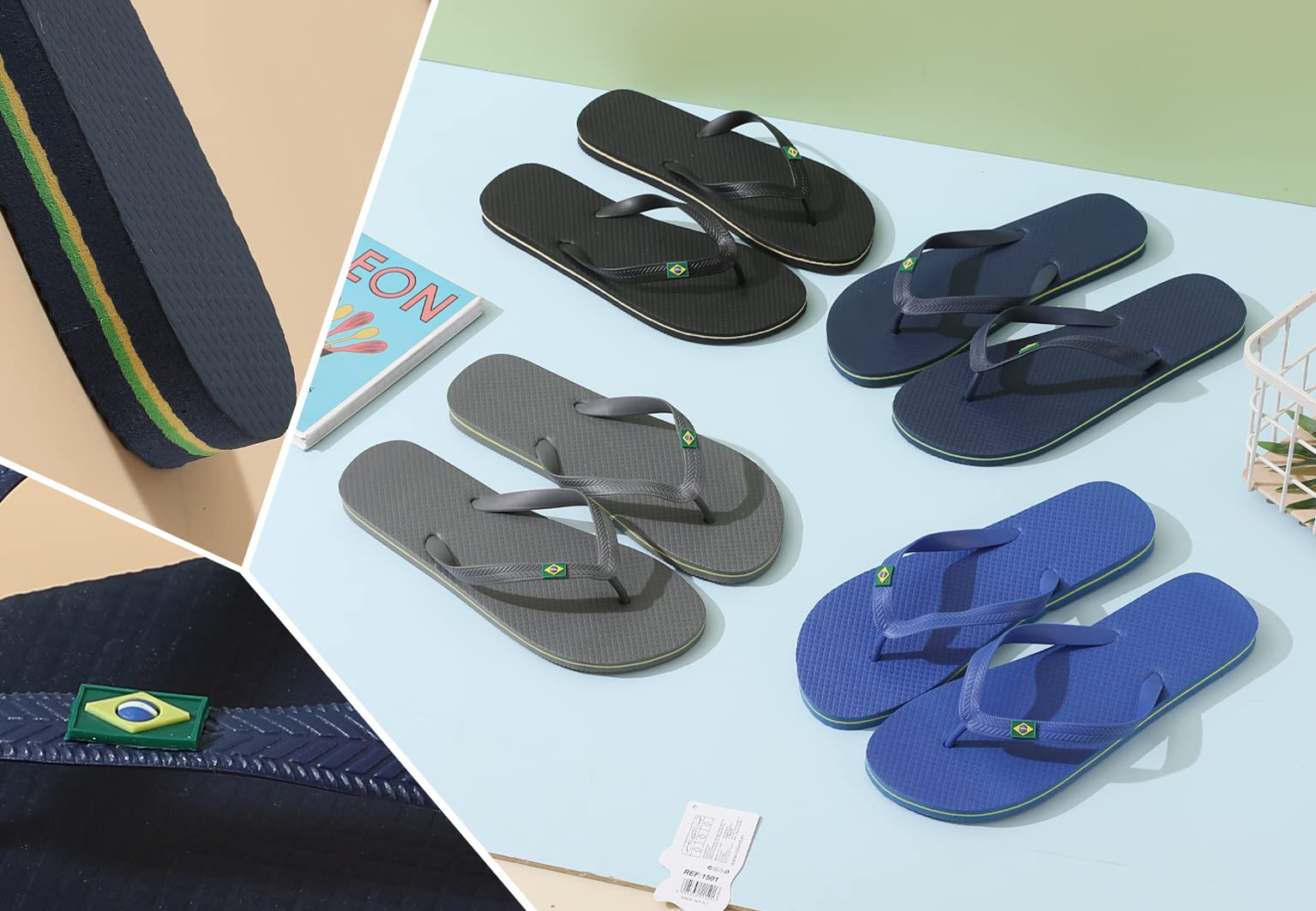 R-ISLAND Chanclas para hombre,Flip-flops,brasil logo, Adulto,Genial para casa,playa piscina.