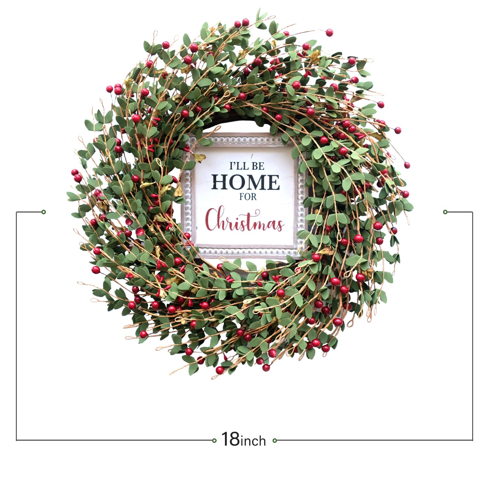 TEMPUS 20“ Christmas Wreath Artificial Berries Greens Wreath with Celebrate Christmas Sign Wreath for Front Door Wreath Home Farmhouse Holiday Party Festival Wall Decor (Red)