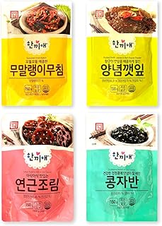 [Big Pack] Korean Side Dishes Set – 4-Pack Banchan (Braised Lotus Root, Soybeans, Dried Radish, Seasoned Perilla Leaves) | 150g Each, Total 600g | Ready to Eat, Traditional Korean Meal Prep 무말랭이, 양념깻잎, 간장깻잎, 콩자반