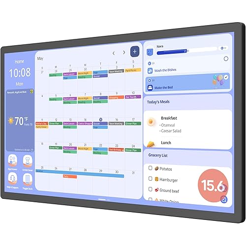 Cozyla Digital Calendar+ 2: 15.6'' Wall Planner Touch Screen Chore Chart Customize Dashboard Smart Electronic Calendar for Family Schedules Meal Planner Support App Store w/Stand Wall Mount Black