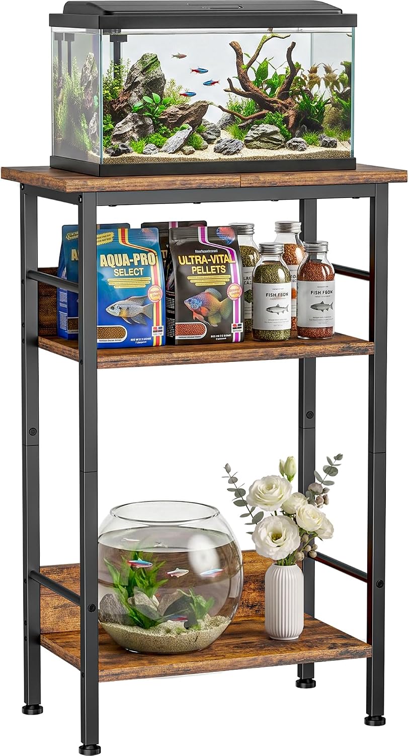5-10 Gallon Aquarium Stand, 3-Tier Fish Tank Stand with Storage Shelves, Heavy Duty Terrarium Stand, Fish Tank Shelf, Reptile Turtle Tank Stand with Metal Frame for Home Office, Living room